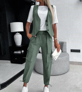 Womens Pant Sets New 2023 Striped Sleeveless Vest Set Casual Commuter Capris Two Piece Sets Womens Outifits