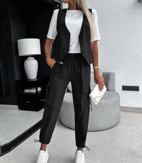 Womens Pant Sets New 2023 Striped Sleeveless Vest Set Casual Commuter Capris Two Piece Sets Womens Outifits