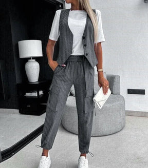 Womens Pant Sets New 2023 Striped Sleeveless Vest Set Casual Commuter Capris Two Piece Sets Womens Outifits